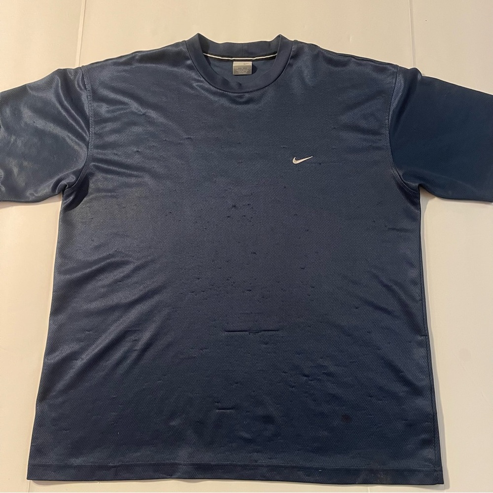 Vintage Y2K Nike Jersey Shirt Mens Sz XL Navy Blue Center Swoosh Polyester